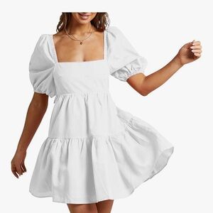 Amazon White Puff Sleeve Mini Dress